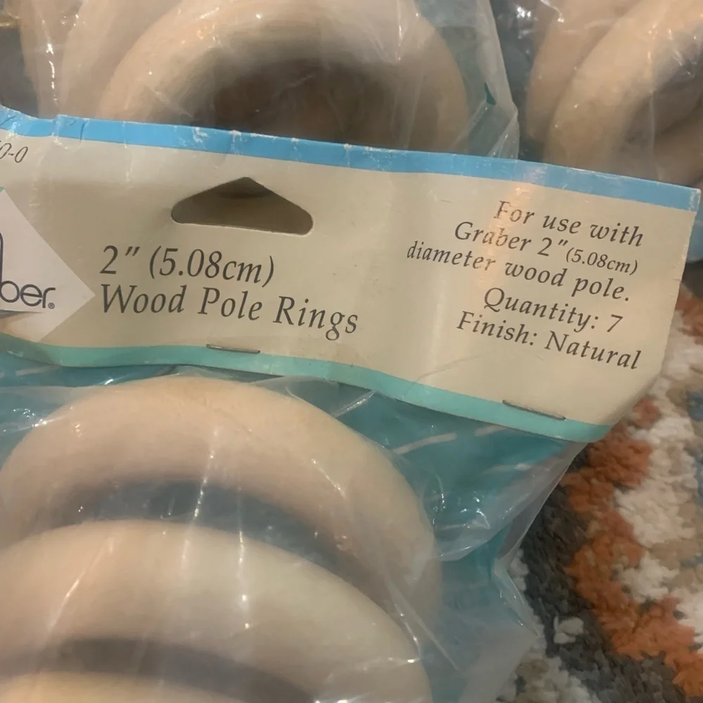 NEW Pack of 7 Graber Drapery Wood Pole Rings Unfinished Natural‎ for 2